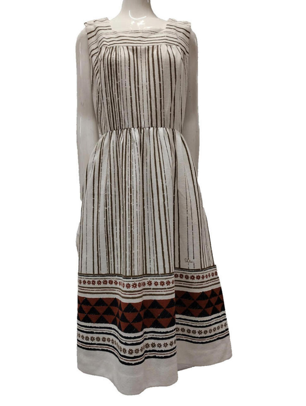 Vintage Alfred Shaheen Tiki Style Sleeveless Dress S/M MID CENTURY MODERN Print